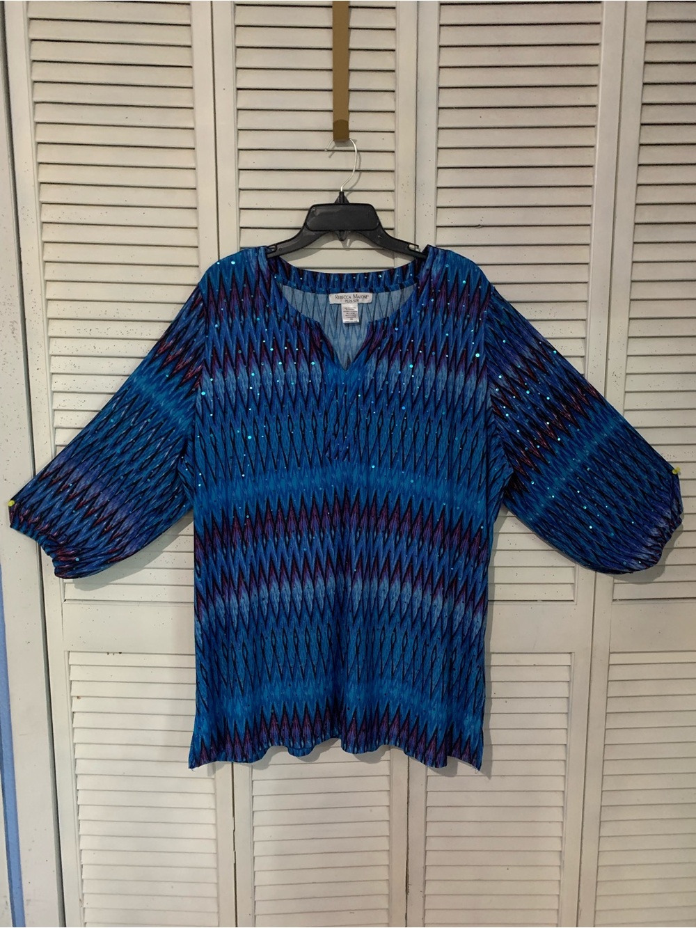 Rebecca Malone Blue Zigzag Pattern Tunic Sparkly Blue Sequins
